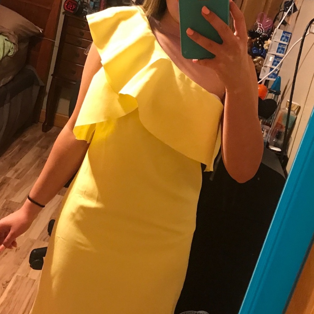 Yellow off the shoulder dress
